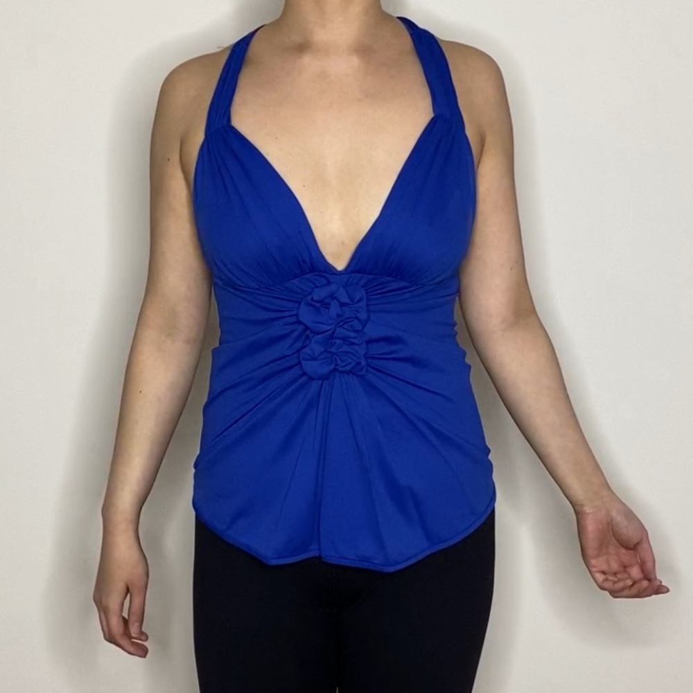 Black Halo Taylor Halter top, size Small, sapphire